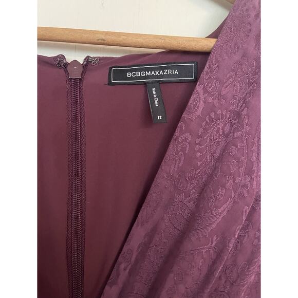 BCBGMAXAZRIA V Neck Wine Purple Paisley Victorian 40s Ladylike Dress 12 - Picture 5 of 7